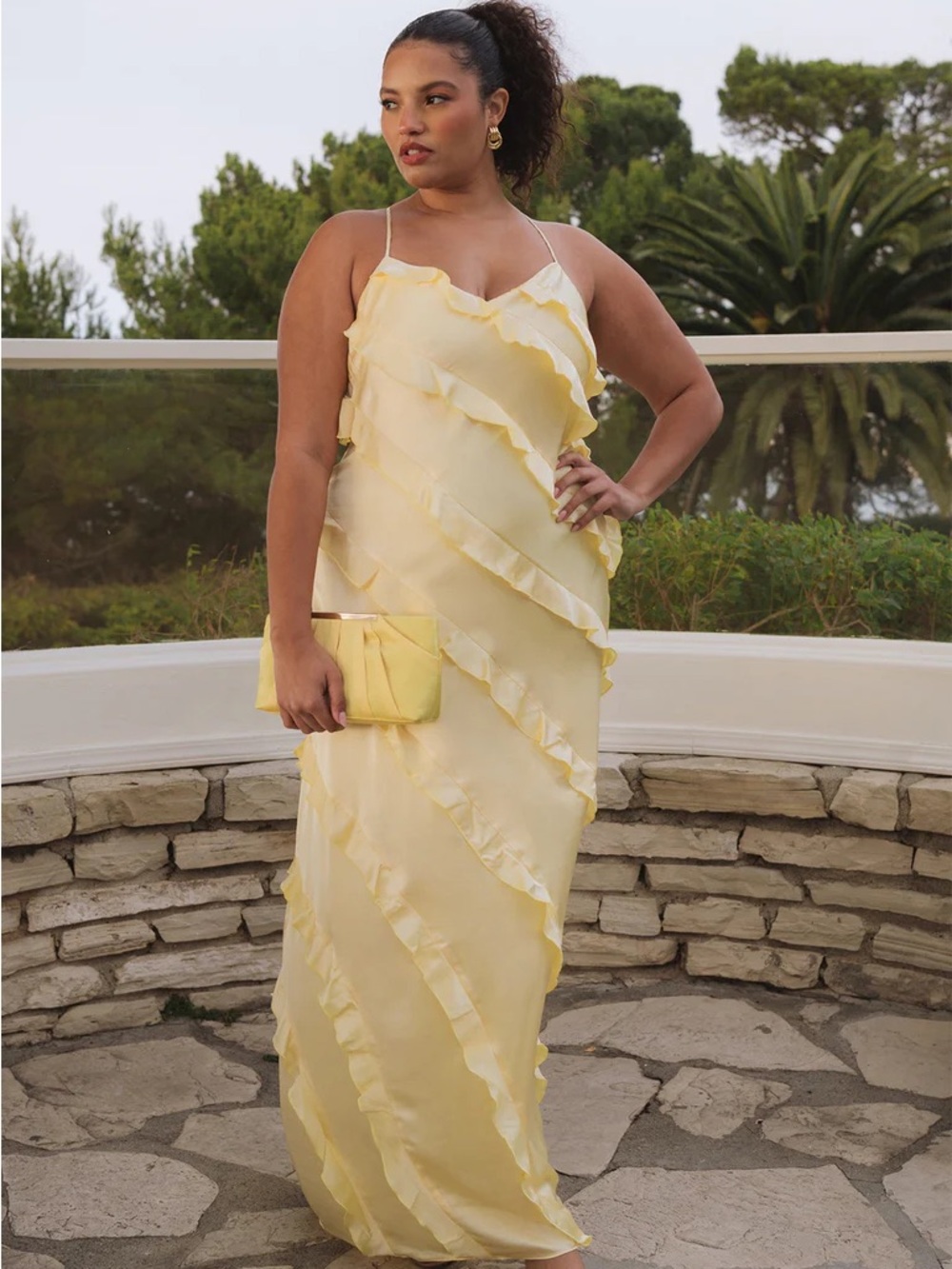 Show Me Your MuMu Pale Yellow Ruffle Satin Maxi Dress - Picture 4 of 9